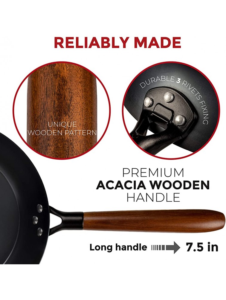 Coating-Free Carbon Steel Pan Durable 11.8 Inch Frying Pan Pans for Cooking Healthy and Delicious Meals Carbon Steel Pan with Removable Heat-Resistant Wooden Handle Easy to Clean Fry Pan - BQDSFOW2T