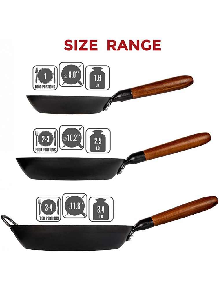 Coating-Free Carbon Steel Pan Durable 11.8 Inch Frying Pan Pans for Cooking Healthy and Delicious Meals Carbon Steel Pan with Removable Heat-Resistant Wooden Handle Easy to Clean Fry Pan - BQDSFOW2T