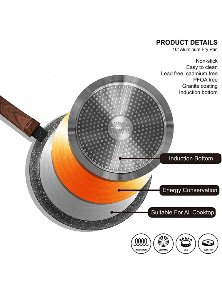 Easy chef always Nonstick Frying Pan Skillet Non Stick Granite Coating Egg Pan Fry Pan Omelet Pan Saute Pan Healthy Stone Cookware Chef’s Pan PFOA Free Induction Compatible 10 Inch Gray - BG8J8DMT9