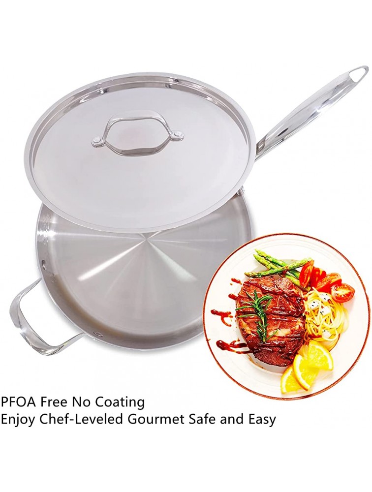 Fivefold Stainless Steel Frying Pan with Lid Handmade Hammered 11-inch Large Deep Baking Chef Pan PFOA Free Induction Cooktop Compatible Dishwasher Oven Safe - B9P2V8TWW