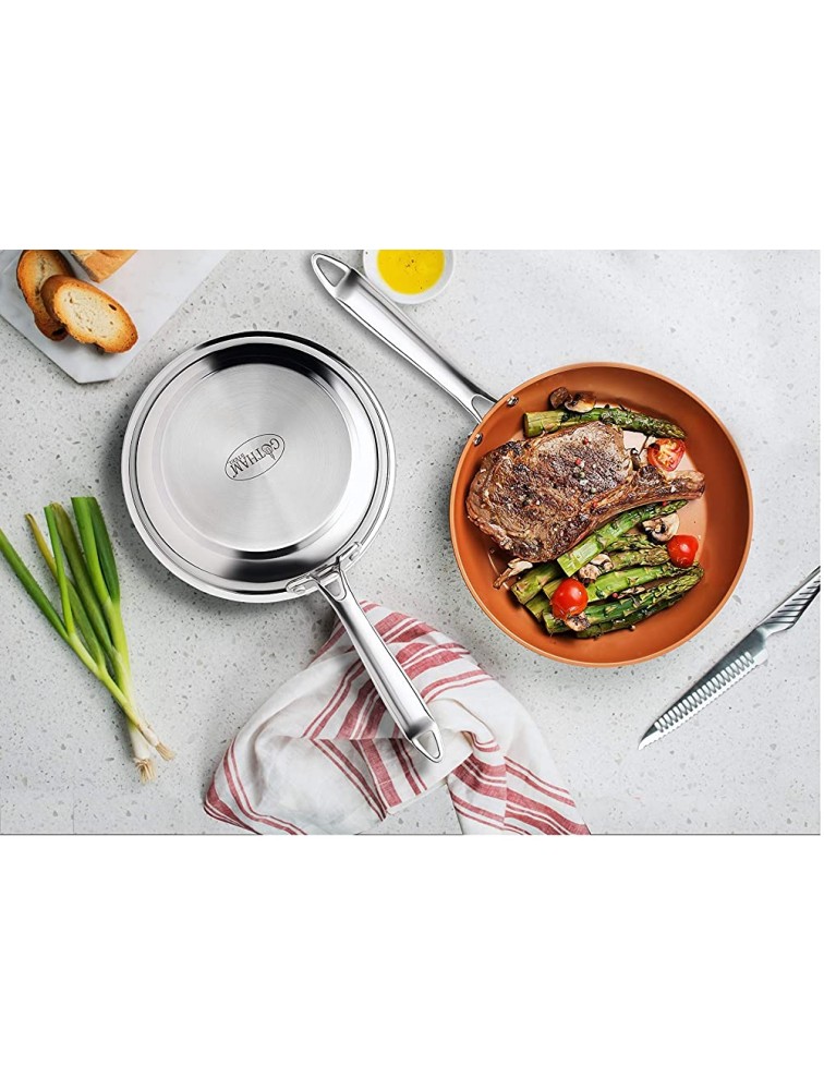 Gotham Steel Stainless Steel Premium 12” Frying Pan Triple Ply Reinforced with Super Nonstick Ti- Cerama Copper Coating and Induction Capable Encapsulated Bottom – Dishwasher Safe - BL72Z9EGE