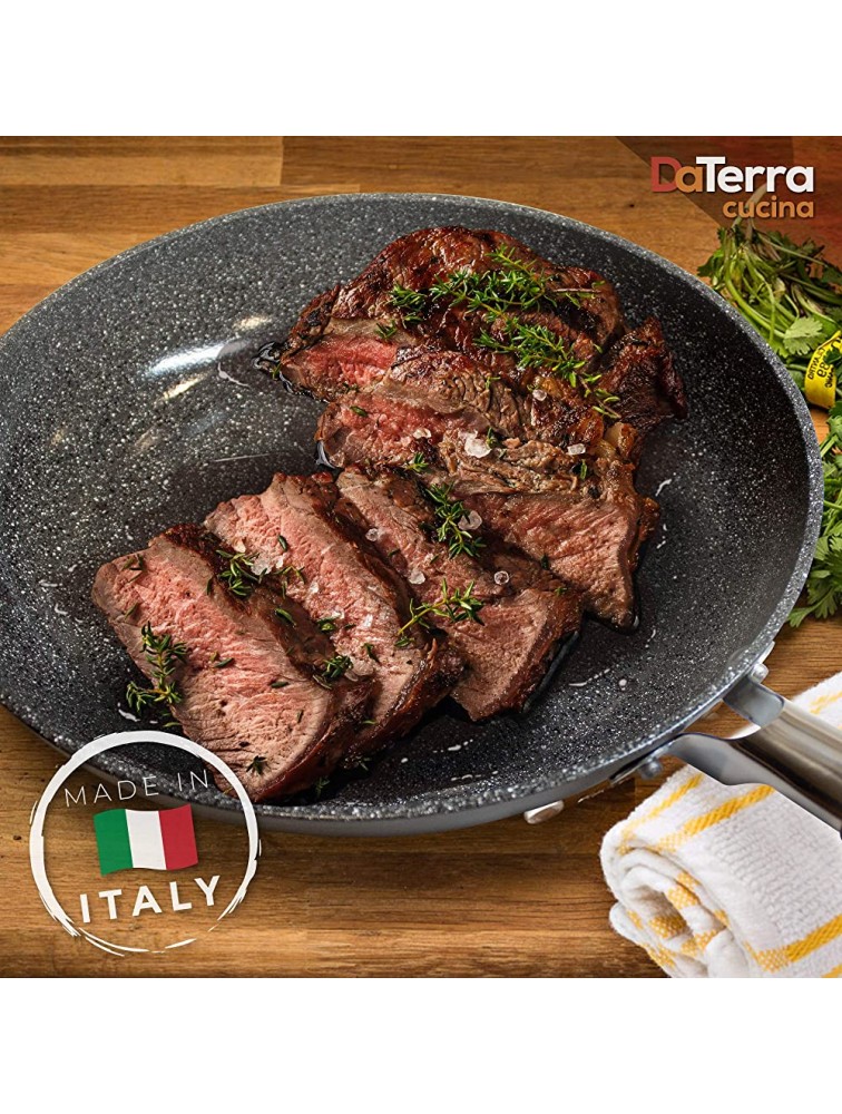 Italian Made Frying Pan | Professional 11 Inch Nonstick Pan | Cook Effortlessly Non Stick Frying Pan | Ceramic Chef Pan with No PTFE or PFOA Chemicals | Saute Pan with Lid by DaTerra Cucina - B62RZLA6E