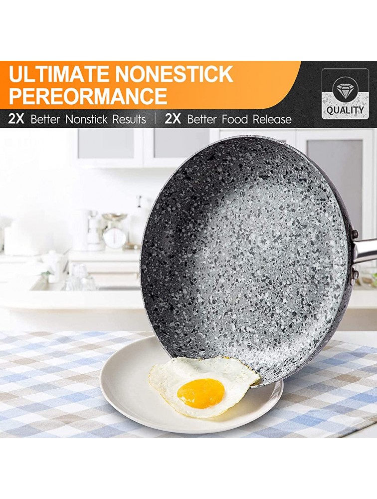 MICHELANGELO 11 Inch Frying Pan with Lid Nonstick Stone Frying Pan with Non toxic Stone-Derived Coating Granite Frying Pan Nonstick Frying Pans with Lid Induction Compatible 11 Inch - BHGS24J29