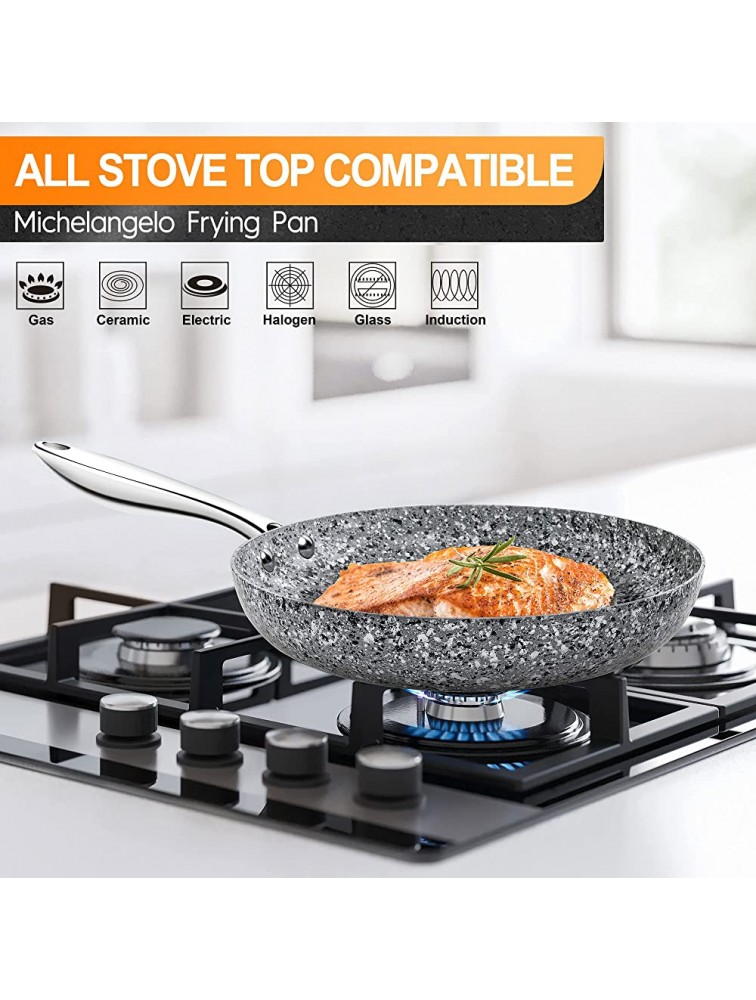 MICHELANGELO 11 Inch Frying Pan with Lid Nonstick Stone Frying Pan with Non toxic Stone-Derived Coating Granite Frying Pan Nonstick Frying Pans with Lid Induction Compatible 11 Inch - BHGS24J29