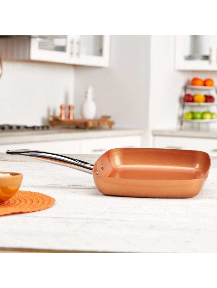 Non-stick Copper Square Pan with Ceramic Frying Pan Copper Oven & Dishwasher Chef Square Fry Pan - B5M5VHOEG