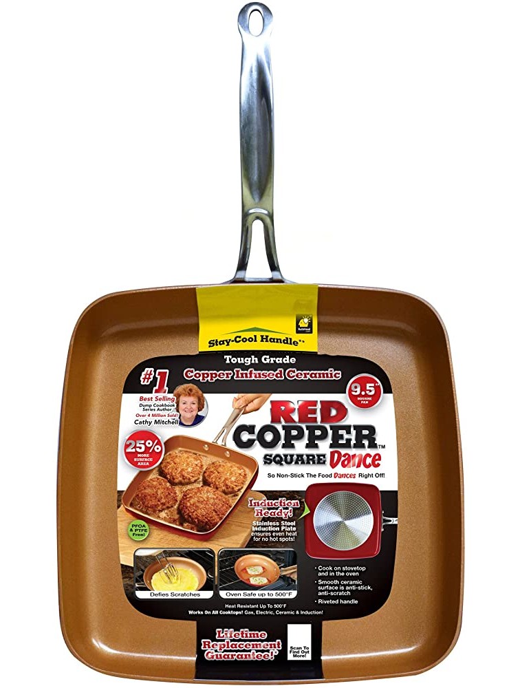 Red Copper Double-Coated 9.5-Inch Square Dance Pan by BulbHead - BKAP8PS1O