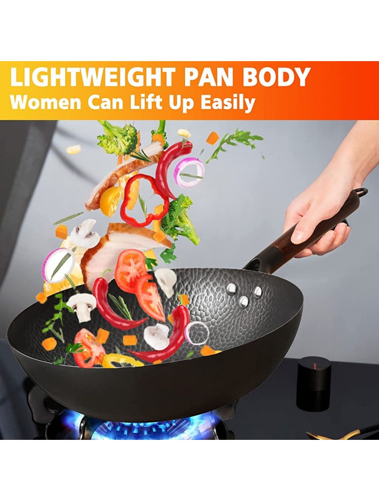Anyfish Wok Stir Fry Pan with Lid 12.6 Inch Carbon Steel Wok Pan with Chopsticks and Wooden Spatula for All Stoves - BKY6RG33Q