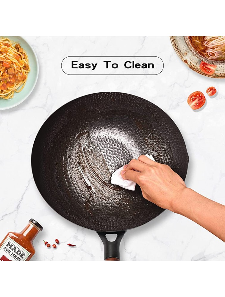 Babyltrl Wok Pan 12.5 Woks and Stir Fry Pans Carbon Steel Wok with Wooden Handle and Lid 6 Cookware Accessories Flat Bottom Pan Suits for All Stoves - BHF50BB4W