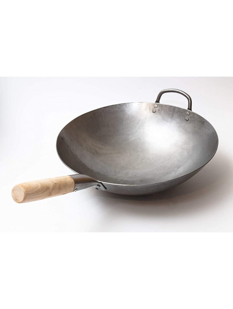 Craft Wok Traditional Hand Hammered Carbon Steel Pow Wok with Wooden and Steel Helper Handle 14 Inch Round Bottom 731W88 - B7J02BCMJ