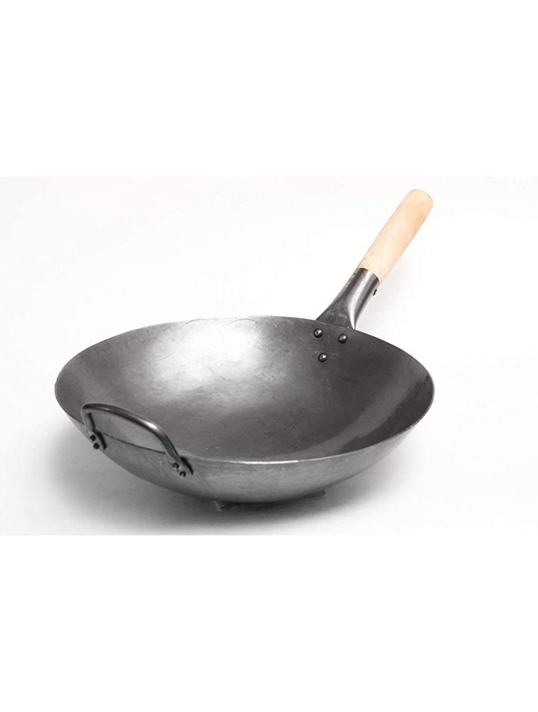 Craft Wok Traditional Hand Hammered Carbon Steel Pow Wok with Wooden and Steel Helper Handle 14 Inch Round Bottom 731W88 - B7J02BCMJ