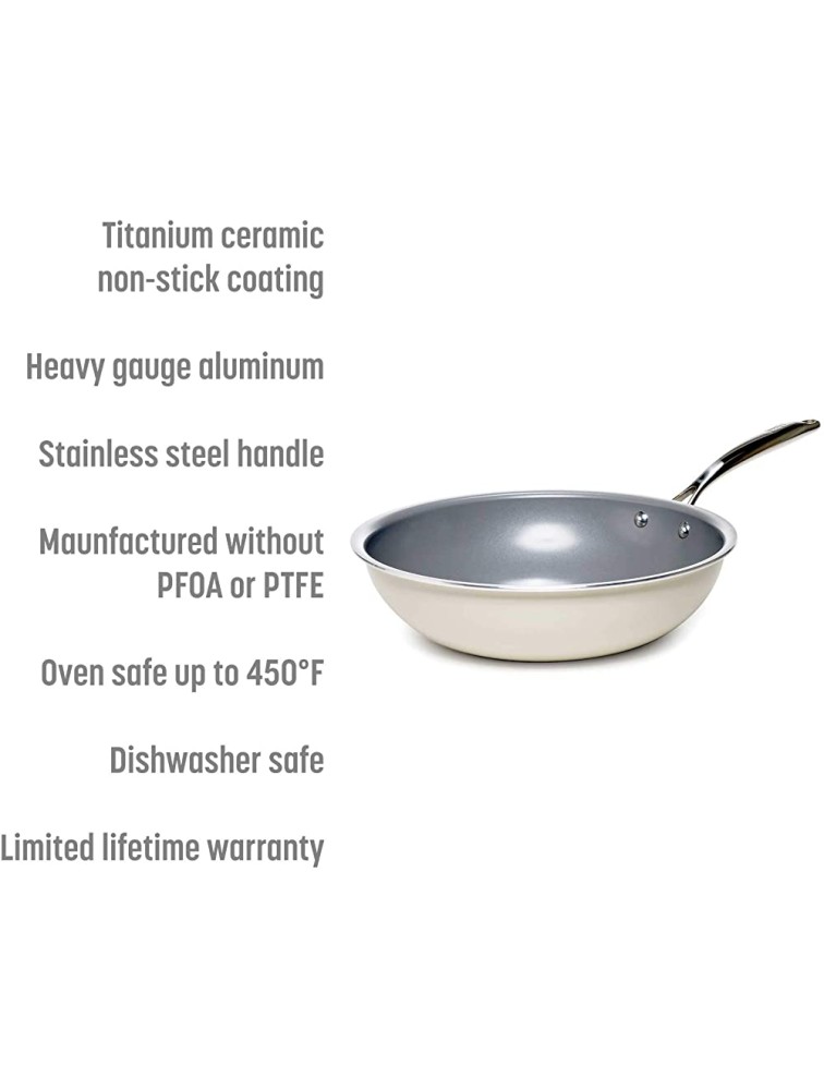 Goodful Ceramic Nonstick 11 Inch Wok Dishwasher Safe Pots and Pans Comfort Grip Stainless Steel Handle Made without PFOA Stir Fry Pan Cream - BKLBW9AMX