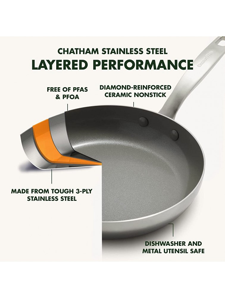 GreenPan Chatham Tri-Ply Stainless Steel Healthy Ceramic Nonstick 11 Wok Pan PFAS-Free Multi Clad Induction Dishwasher Safe Oven Safe Silver - B19SEF31B