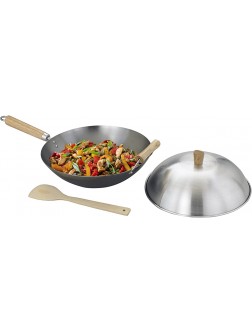 Helen's Asian Kitchen Helen Chen's Asian Kitchen Flat Bottom Wok Carbon Steel with Lid and Stir Fry Spatula Recipes Included 13.5-inch 4 Piece Set 13.5 Inch Silver Gray Natural - BY2LWS0UT