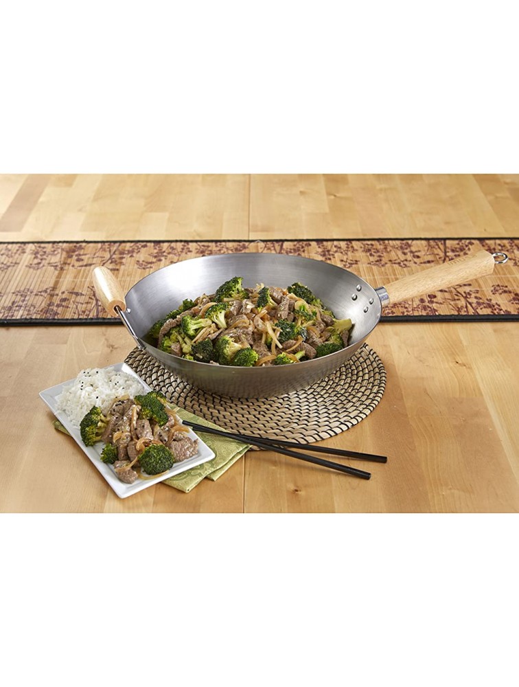 IMUSA USA WPAN-10018 Non-coated Wok with Wooden Handles 14-Inch Silver - B6X2VP1LA