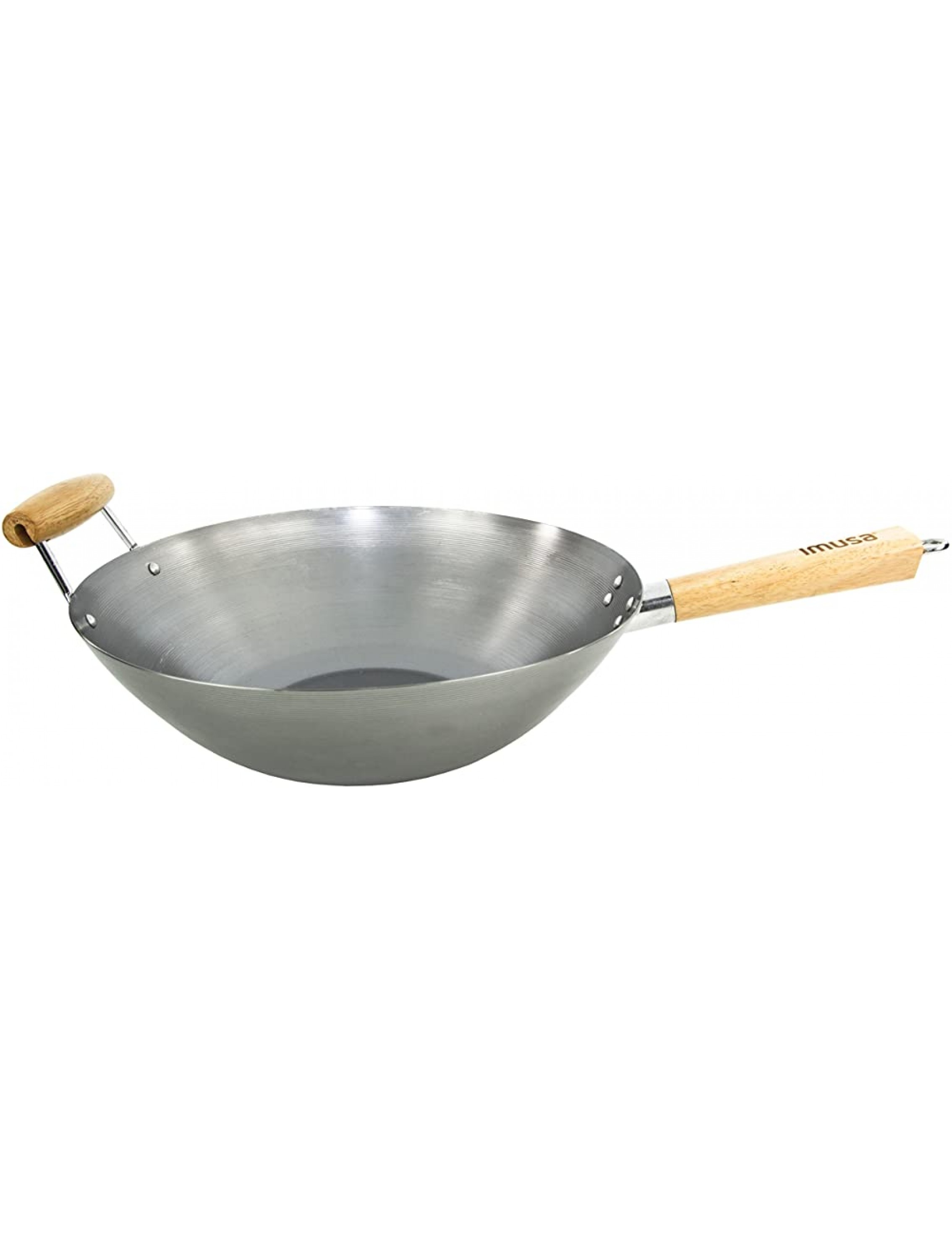IMUSA USA WPAN-10018 Non-coated Wok with Wooden Handles 14-Inch Silver - B6X2VP1LA