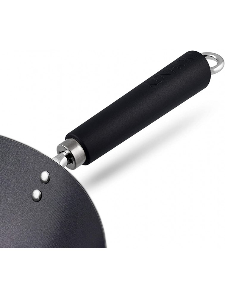 Ken Hom 12 Carbon Steel Nonstick Stir Fry Wok Soft Touch Helper Handle and Lightweight Flat Bottom Design - BXZD99UQC