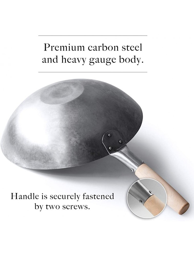Mammafong Flat Bottom Carbon Steel Wok Pan Authentic Hand Hammered Woks and Stir Fry Pans 14 Pow Wok - B6NF51KKD