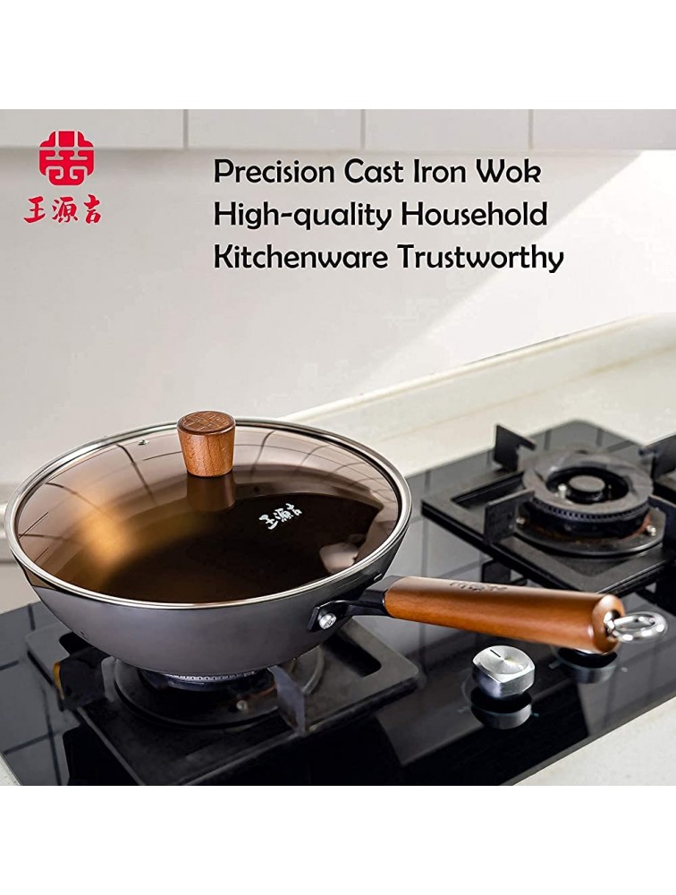 Mothers Day Gifts,WANGYUANJI Carbon Steel Wok 11 inch Flat Bottom Chinese Iron Pot with Glass Lid with Cleaning Cloth and Brush - BMYOP5FDI