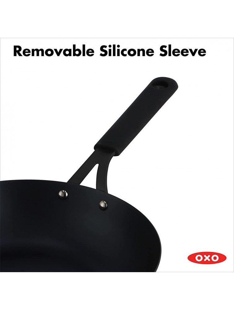 OXO Obsidian Pre-Seasoned Carbon Steel 12 Wok Pan with Removable Silicone Handle Holder Induction Oven Safe Black - BZZDTZBJH