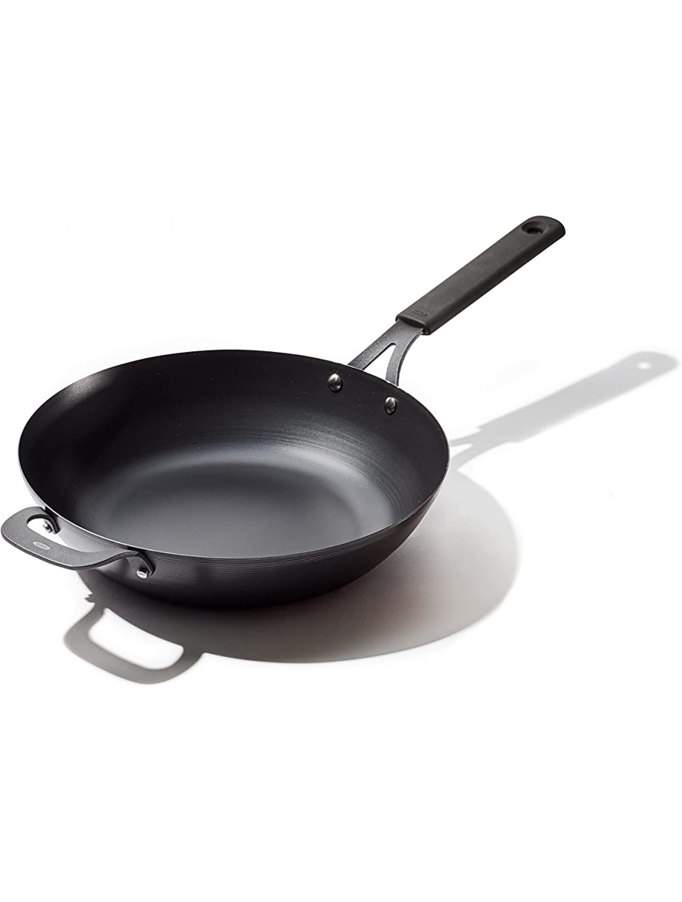 OXO Obsidian Pre-Seasoned Carbon Steel 12 Wok Pan with Removable Silicone Handle Holder Induction Oven Safe Black - BZZDTZBJH