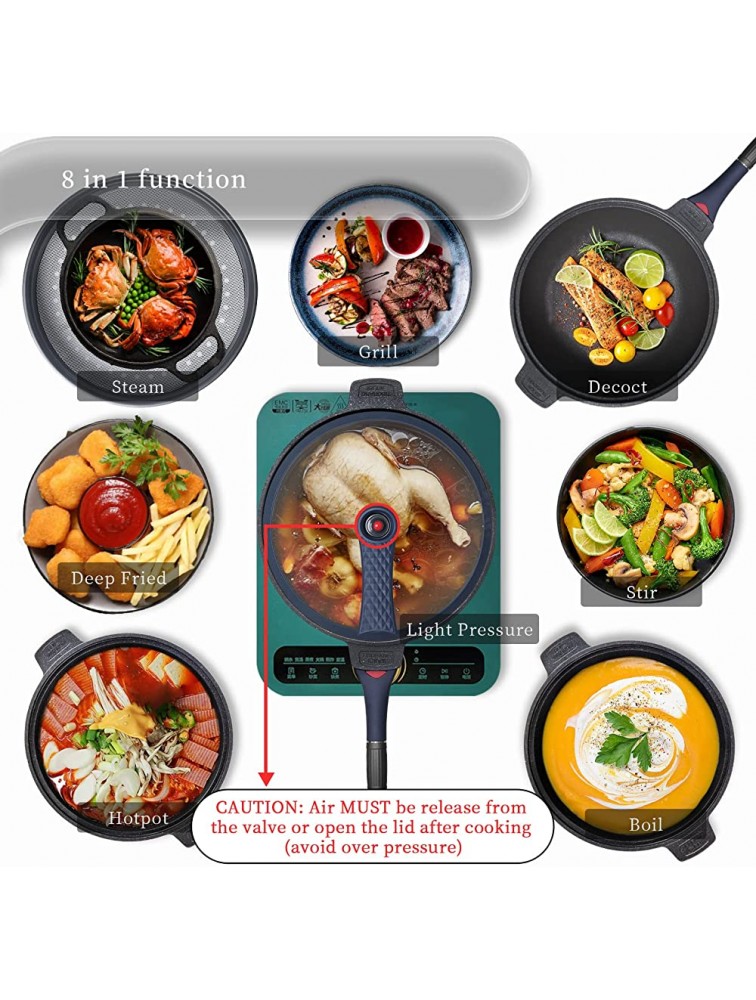 TIBORANG Nonstick 8 in 1 Multipurpose Woks and Stir Fry Pans,12.6 Inch 6L Heat Indicator Diecast Aluminum Titanium Coating Chinese Wok Pan with Lid Silicone Spatula,Steamed Grid Navy Blue - BKA13QIU2