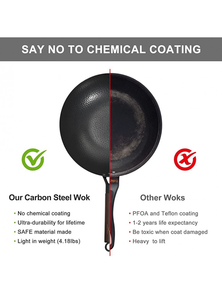 Wok Pan 12.5” Carbon Steel Woks & Stir-Fry Pans Flat Bottom Wok with Lid and Spatula No Chemical Coated Non-Stick Wok for Electric Induction and Gas Stoves - B06X96I16