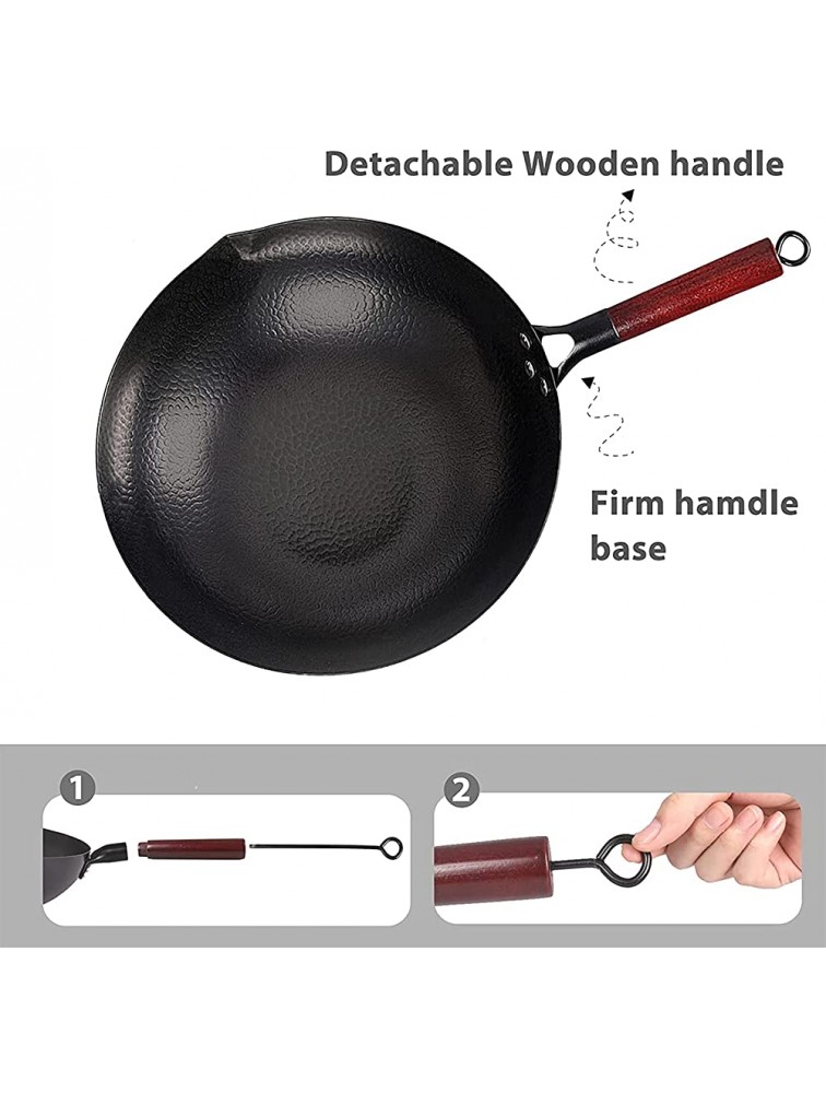 Wok Pan CRSBX Woks and Stir Fry pans Carbon Steel Wok Carbon Steel Pan Flat Bottom Wok Electric Wok Cast Iron Wok No Chemical Coated Chinese Wok for All Stoves 12.5inches - BCGVJU6WS