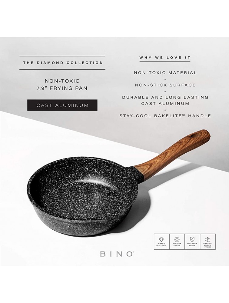 BINO Cookware Nonstick Frying Pan 7.9 Inch Speckled Black | THE CLASSIC COLLECTION | Premium Quality Nonstick Cast Aluminum Nonstick Pan Egg Pan | Stay-Cool BAKELITE Handles | Non-Toxic - B7YEV5EN1