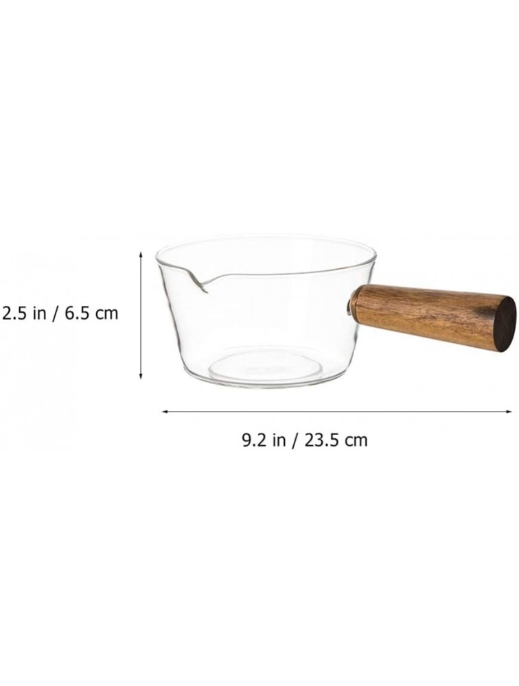 Cabilock Clear Glass Pot Milk Pan with Wooden Handle Borosilicate Glass Nonstick Saucepan Glass Measuring Cups Frothing Pitcher for Kitchen Restaurant Clear 600ml - BBP370SHW