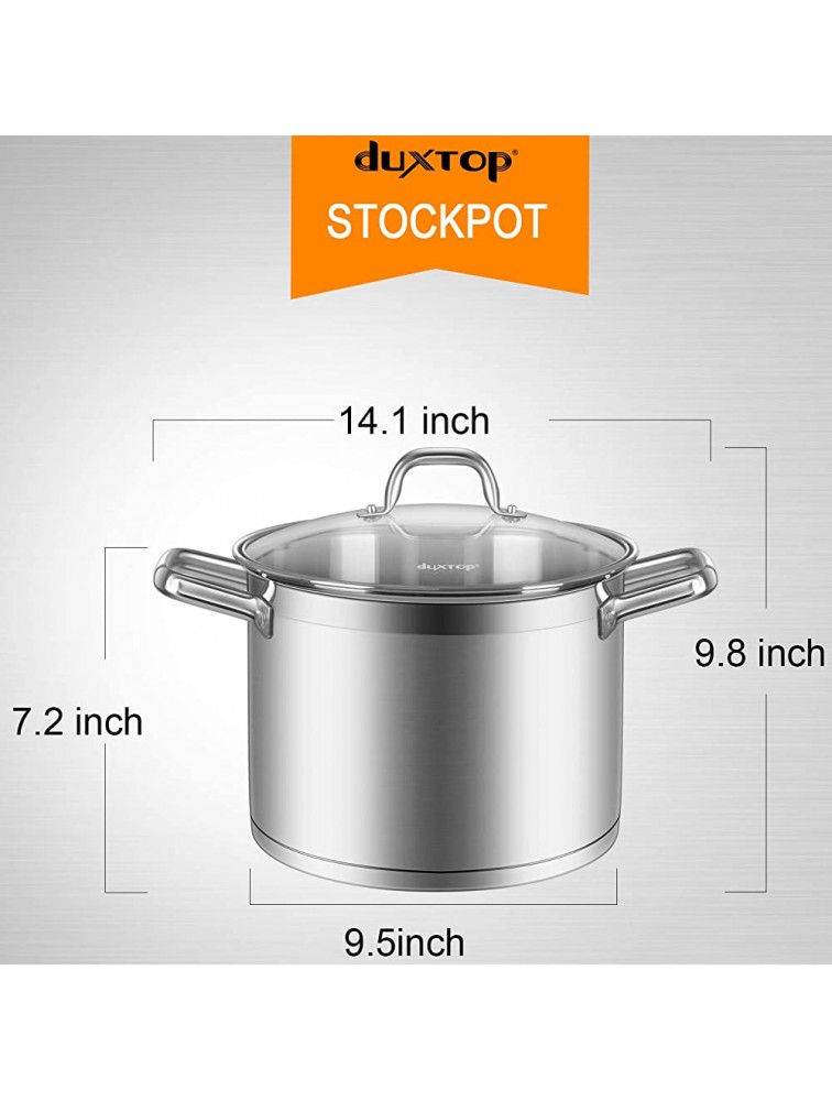 Duxtop Professional Stainless Steel Stock Pot with Glass Lid Induction Cooking Pot Impact-bonded Base Technology 8.6 Quarts - B1AUMB61M