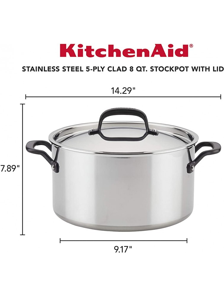 KitchenAid 5-Ply Clad Polished Stainless Steel Stock Pot Stockpot with Lid 8 Quart - B8CQTTHOM