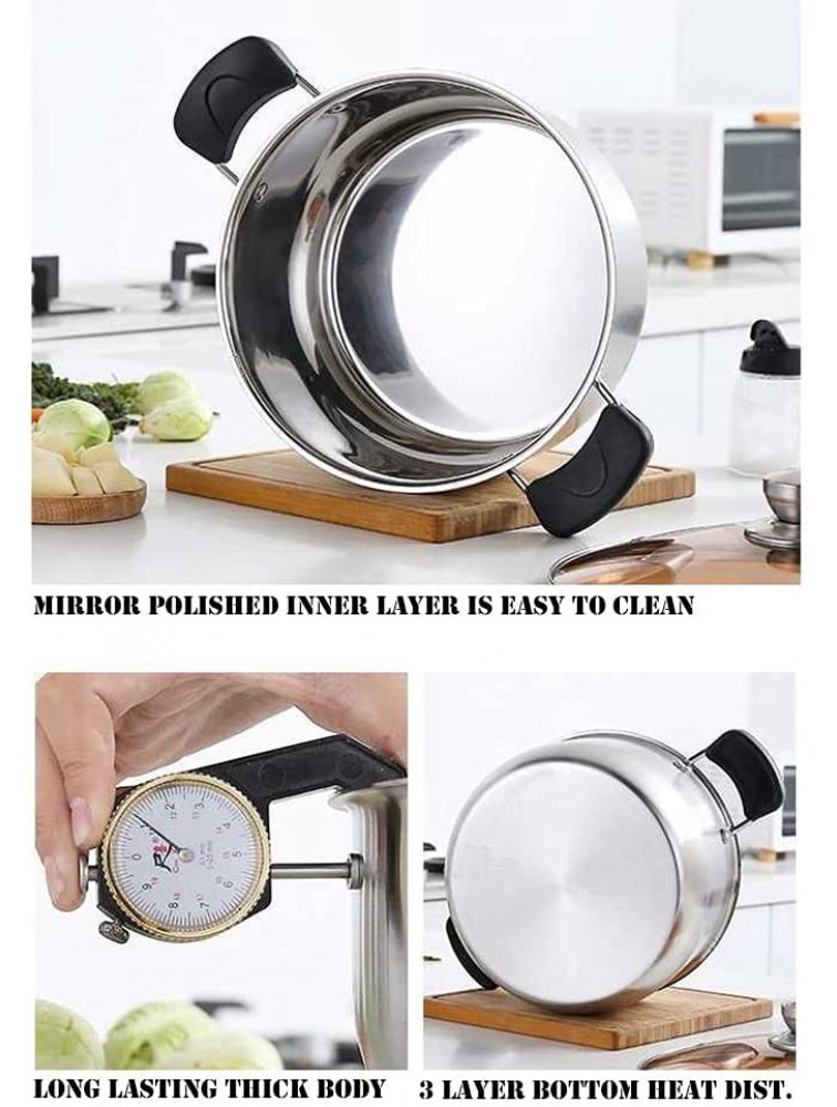Stainless Steel Stock Pot Food Grade Heavy Duty Induction with Glass Lid. Double Handle. 3 Ply Bottom. Stew Soup Pot - BE7S07KBN