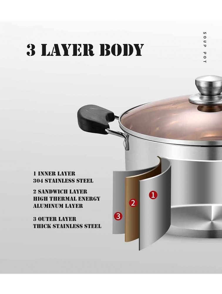 Stainless Steel Stock Pot Food Grade Heavy Duty Induction with Glass Lid. Double Handle. 3 Ply Bottom. Stew Soup Pot - BE7S07KBN