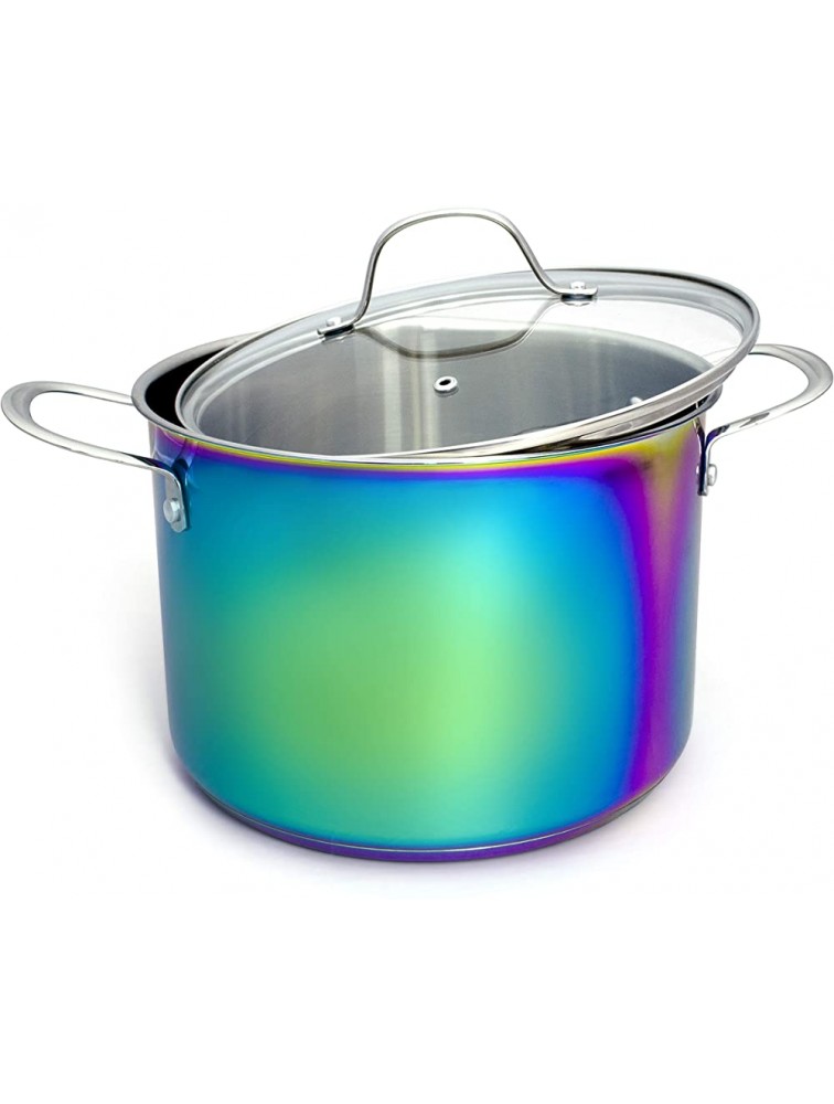 The Magical Kitchen Collection by The Sneaky Chef Iridescent Rainbow 8-Quart Stock Pot With Handles & Glass Lid -Premium Heavy Duty Stainless Steel Titanium Rust Proof Oven-Safe Induction Ready - BTT2NT3QH