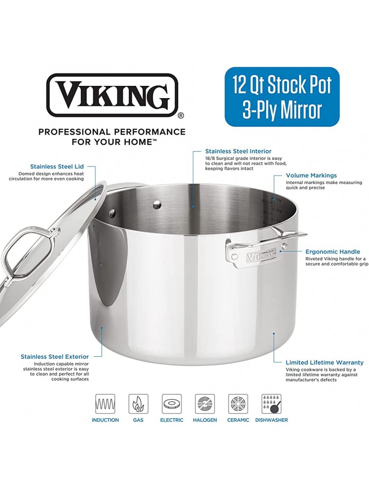 Viking 3-Ply Stainless Steel Stock Pot 12 Quart - BV71E1AF3