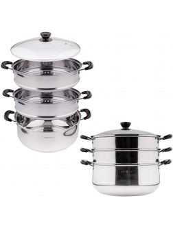 3 Tier Stainless Steel Steamer Pot For Cooking With Stackable Pan Insert Food Steamer Vegetable Steamer Cooker Steamer Cookware Pot Saucepan with Glass Lid Multilayer By Lake Tian 30cm 24 quart - BI0O50CS1