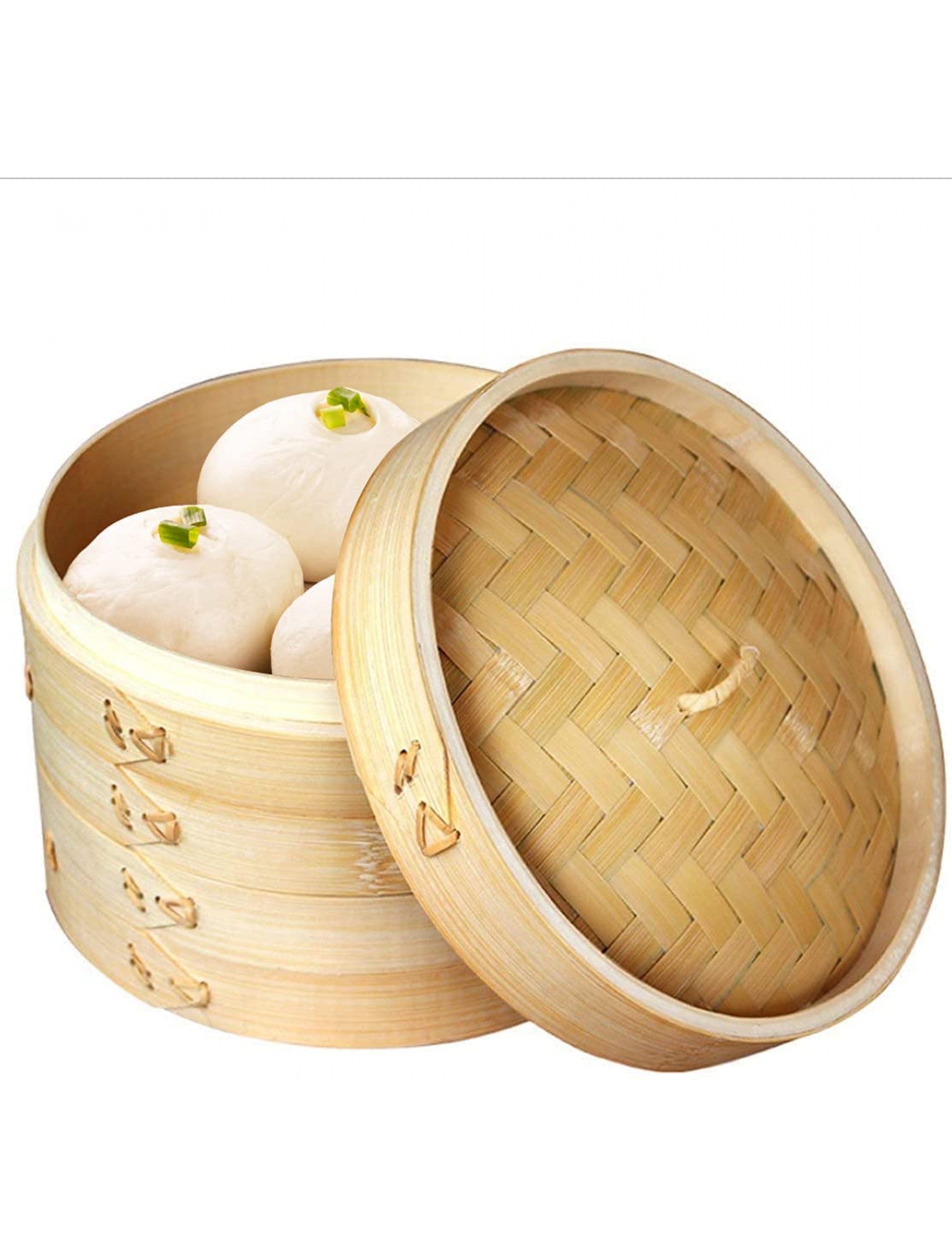Bamboo Steamer 10 Inch 2 Tiers Chinese Food Steamers Traditional Design Healthy Cooking for dumplings vegetables chicken fish Handmade Steam Basket Included 2 Gauze Liners and Chopsticks - BNQMPM23M