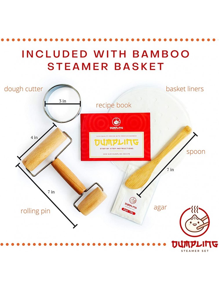 Dumpling Steamer Set DIY Soup Dumpling Kit! w Bamboo Steamer Basket Steamer Liner Dumpling Cutter Agar Roller Spoon and Recipes. Make Your Own Dumplings Dim Sum and Chinese Steamer Food - BKNHMZH00