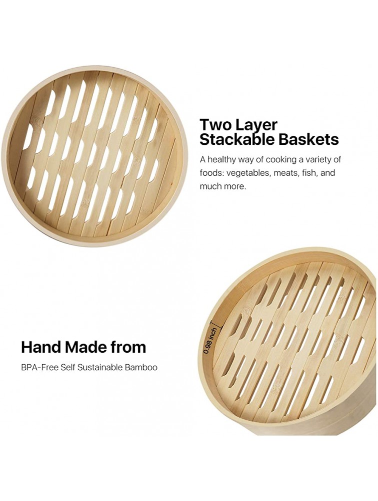 Flexzion Bamboo Steamer Basket Set 8 inch 50 x Steamer Liners and 2 Pairs of Chopsticks Steam Baskets for DimSum Dumplings Rice Vegetables Fish and Meat - B4EVTLR91