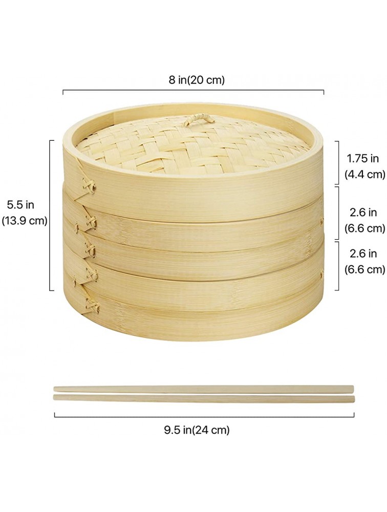 Flexzion Bamboo Steamer Basket Set 8 inch 50 x Steamer Liners and 2 Pairs of Chopsticks Steam Baskets for DimSum Dumplings Rice Vegetables Fish and Meat - B4EVTLR91