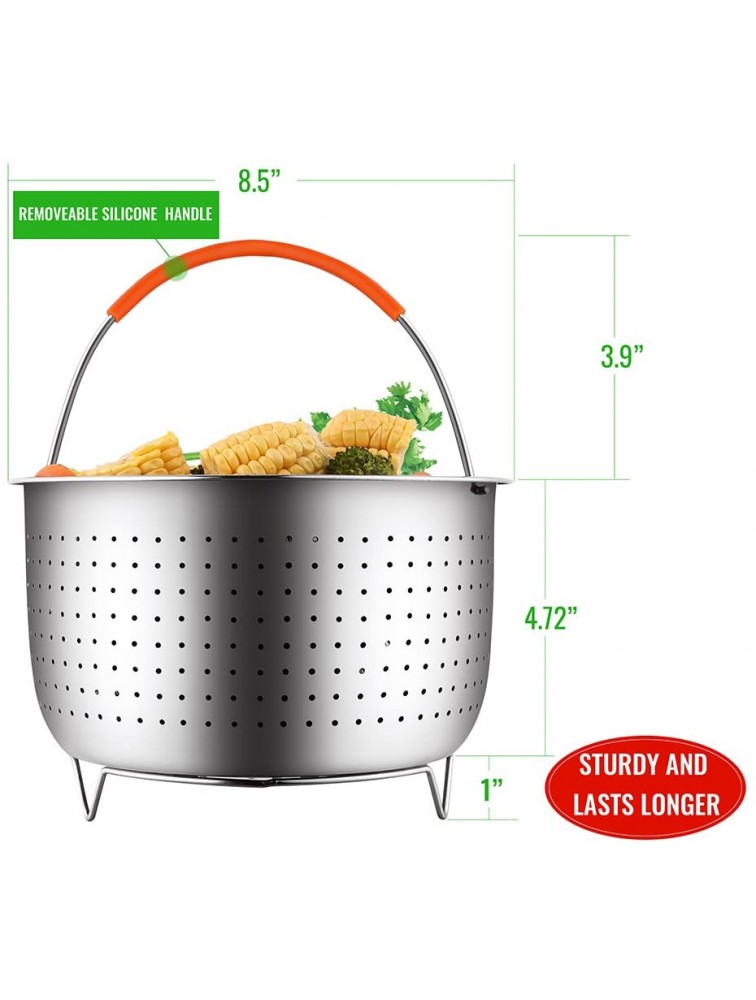 House Again Original Sturdy Steamer Basket for 6 or 8 Quart Pressure Cooker 304 Stainless Steel Steamer Insert Accessories with Silicone Covered Handle - BZSMIPWFS