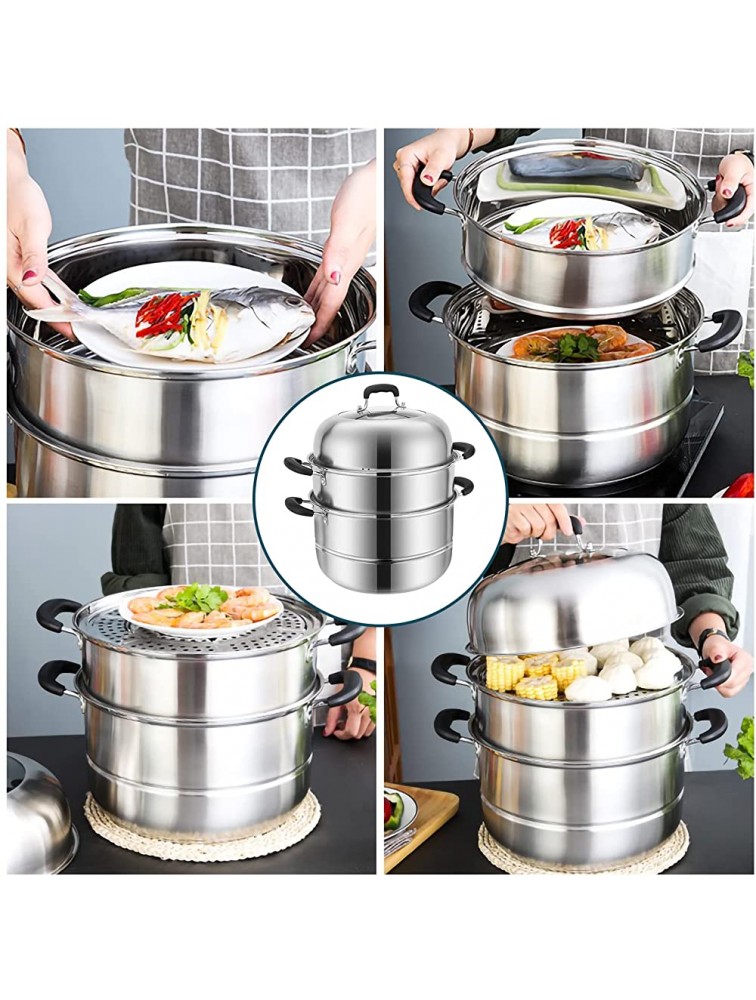 MANO Steam Pots for Cooking 11 inch Steamer Pot with Lid 2-tier Multipurpose Stainless Steel Steaming Pot Cookware with Handle for Vegetable Dumpling Stock Sauce Food - BHB2WEEAF