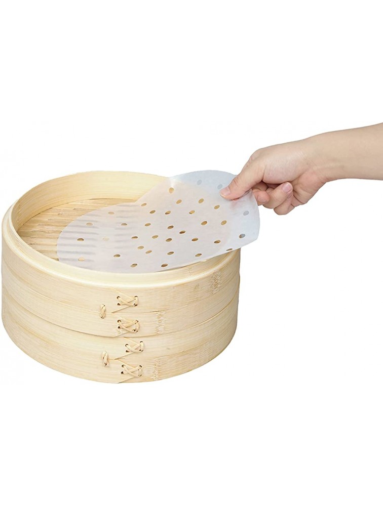 NCF Bamboo Steamer Basket 10 Inch 2 Tier Steam Cooker for Dim Sum Dumplings Steamer Handmade Cookware for Steaming Chinese Food 50 Wax Paper Liners - BWTKXZTTD