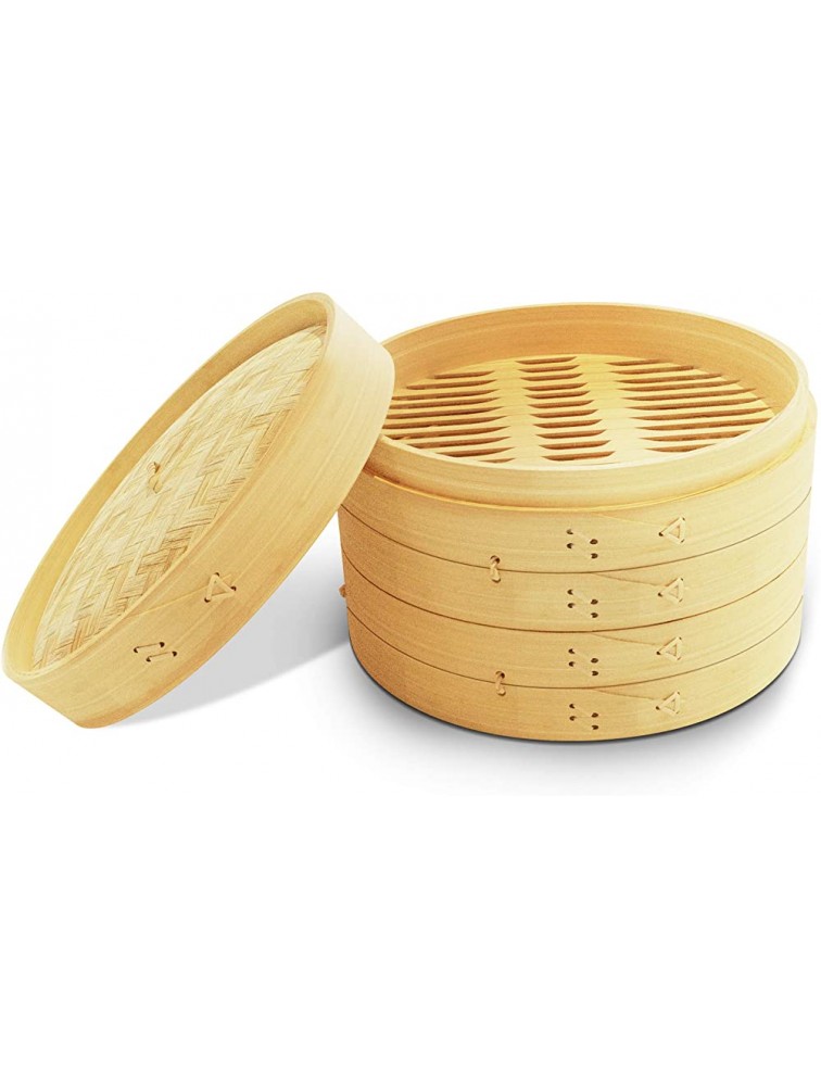 NOA 10 Inch Bamboo Steamer Basket | 2 Tier Natural Bamboo Dumpling Steamer with Lid used for Healthy Food Prep Great for Dim Sum Chicken Fish Veggies Air Fryer - BRHT5QJM7