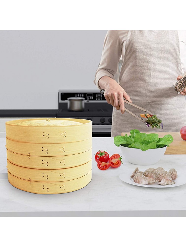 NOA 10 Inch Bamboo Steamer Basket | 2 Tier Natural Bamboo Dumpling Steamer with Lid used for Healthy Food Prep Great for Dim Sum Chicken Fish Veggies Air Fryer - BRHT5QJM7