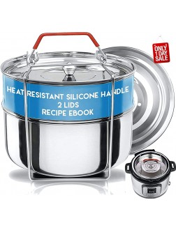 Silva Stackable Pressure Cooker Accessories Compatible with Instant pot 6 qt + 2 Lids + Safety Handle+ Recipe E-Book Pot in Pot Food Steamer Inserts Pans - B85BFP9MP