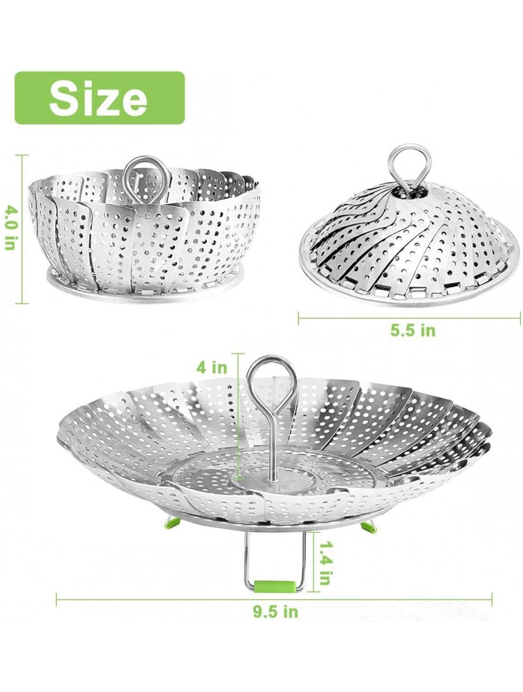 Stainless Steel Steamer Basket Vegetable Steamer Steamer for Instant Pot Insert for Veggie Seafood Cooking Boiled Eggs with Safety Tool Adjustable Sizes to fit Various Pots 5.1 to 9.5 - BJTTQ6OMY