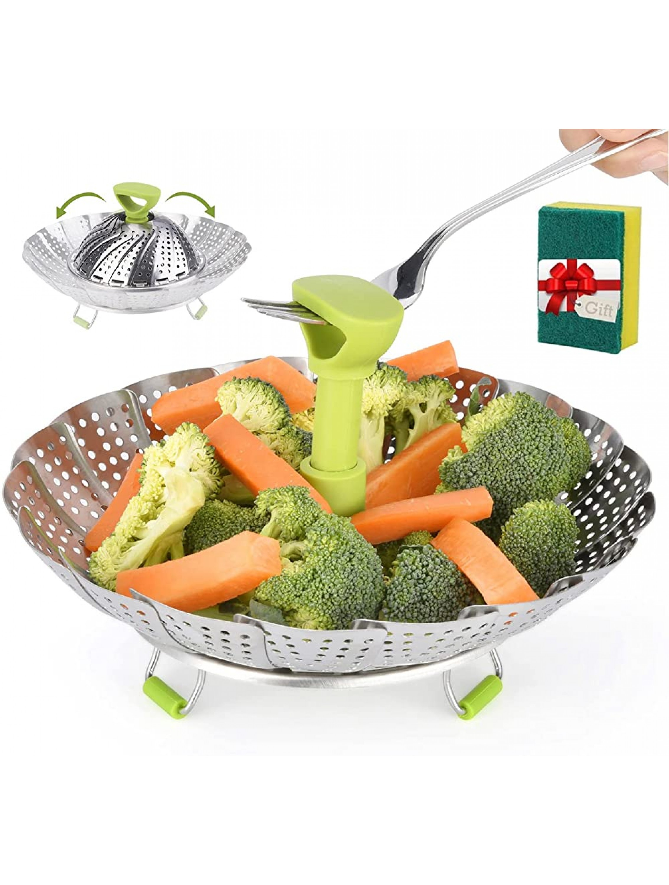 Stainless Steel Vegetable Veggie Steamer Basket For Instant Cooking Pot With Handle And Legs Foldable Food Container For Fish Oyster Crab Seafood Dumpling 5.1 Inch To 9 Inch Dishwasher Safe - BS39N73N9