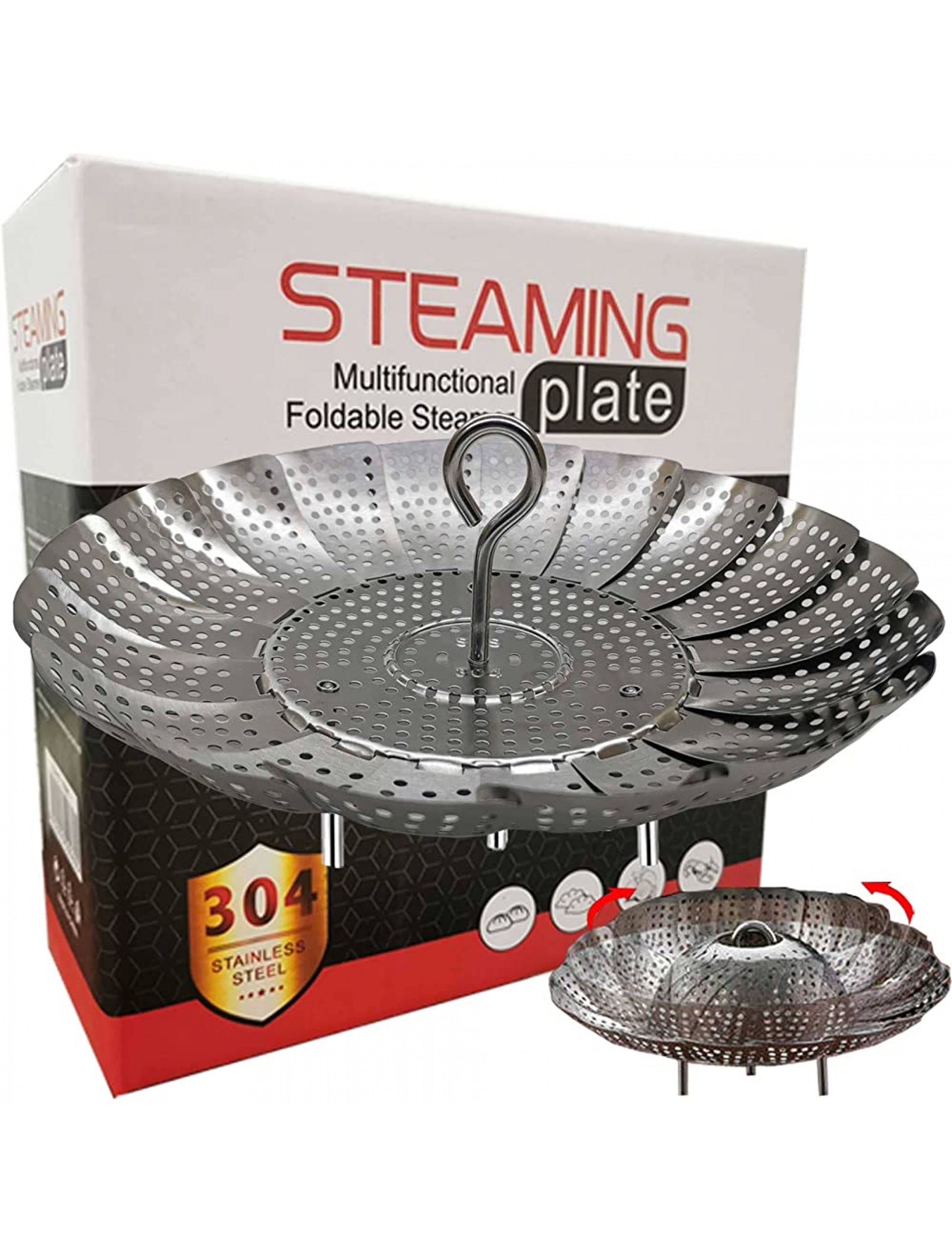 Steamer Basket Stainless Steel Vegetable Steamer Basket Steamer for Cooking Folding Steamer Insert for Pot,Pan Metal Collapsible Steamer Rack for Food,Veggie,Fish,Meat,Egg5.5-9.3 - B1JCJPCOJ