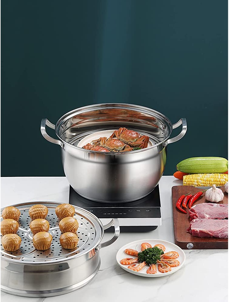 Thick-bottomed Stainless Steel Steamer Pot 3 Tier Food Steamer for Cooking Multipurpose Cookware with Tempered Glass Lid for Vegetable tamale,Dumpling egg Sauce Food 11 INCH - BY0YZJUT5